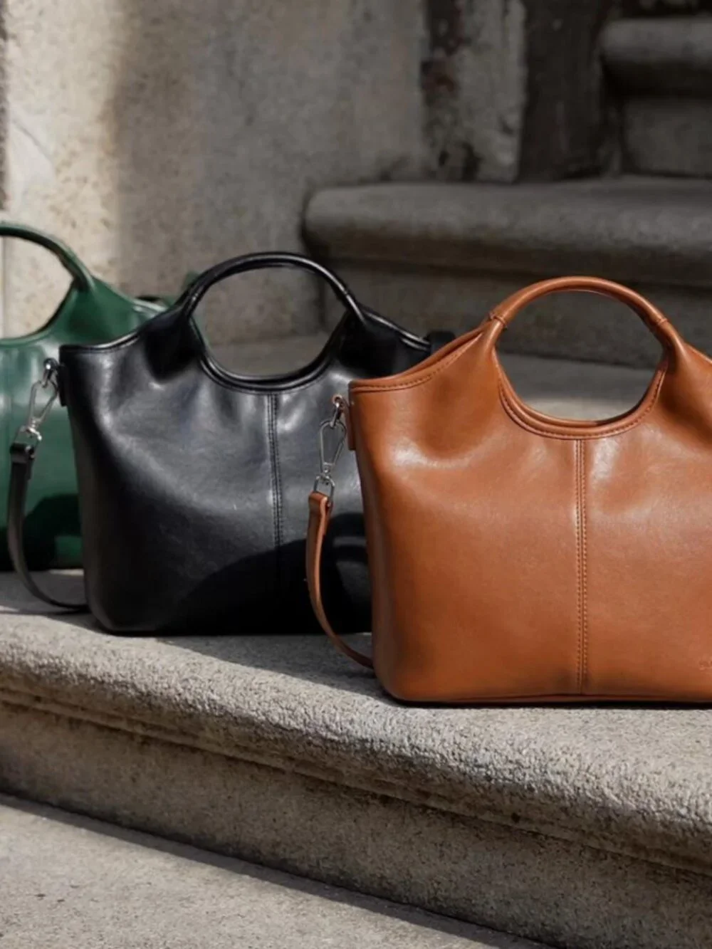 Vegan Leather Satchel Crossbody Handbag with Detachable Strap